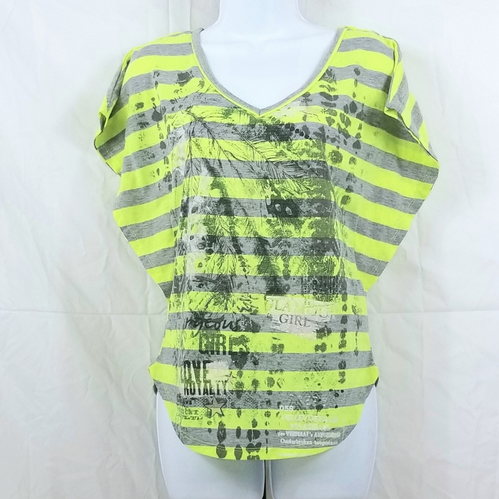 BONGO Neon & Gray Stripe Batwing Top